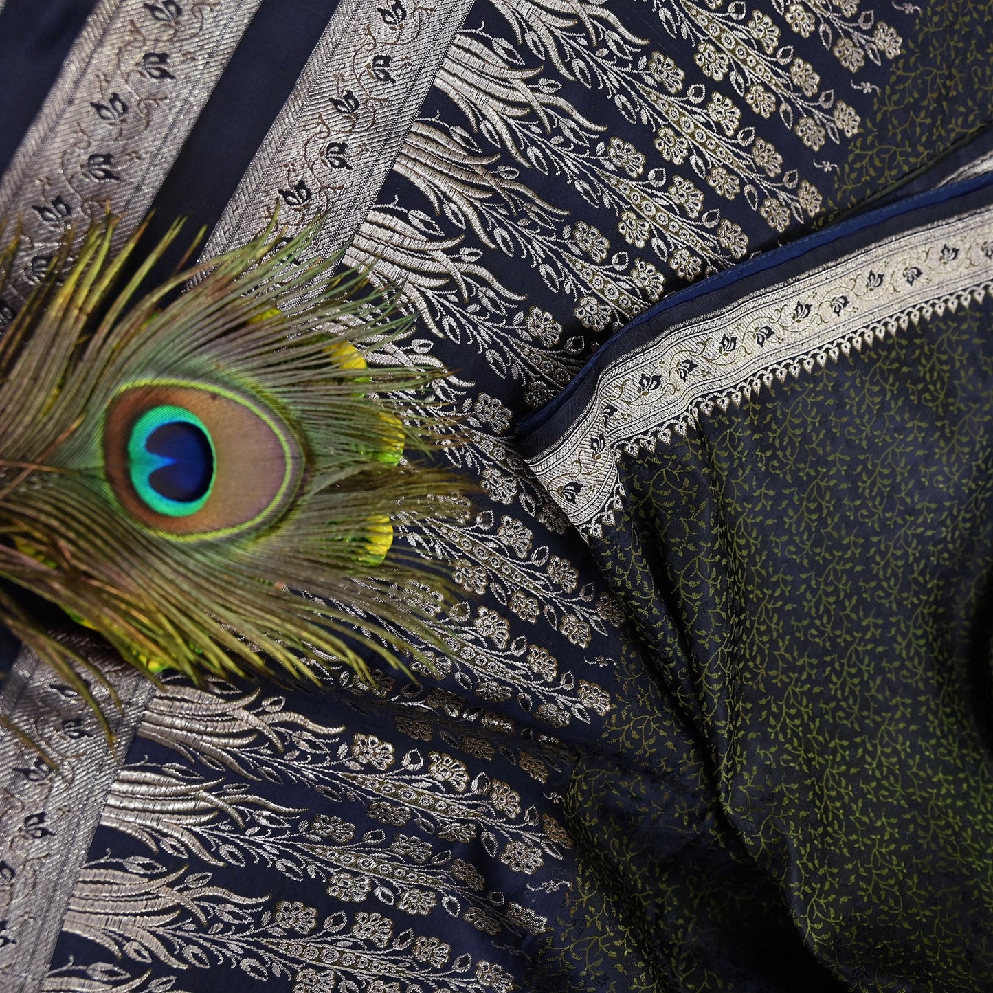 Indian Vintage Sari Blue Heavy Wedding Pure Satin Silk Woven Banarasi Tanchoi Saree 5Yd Ethnic Craft Fabric Upcycle Bridal Heavy Sarees