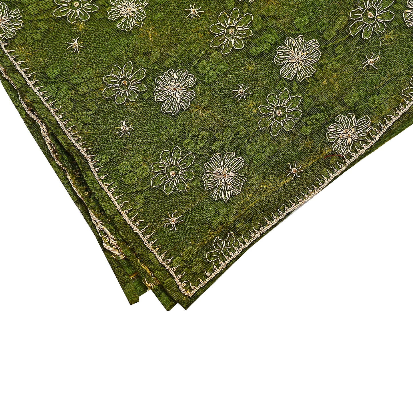 Indian Vintage Heavy Dupatta Green Net Mesh Long Stole Hand Embroidered Scarves Zardozi/Dabka Zari Sequins Wedding Hijab Veil