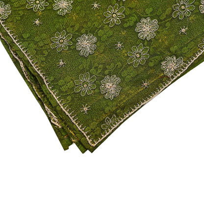 Indian Vintage Heavy Dupatta Green Net Mesh Long Stole Hand Embroidered Scarves Zardozi/Dabka Zari Sequins Wedding Hijab Veil