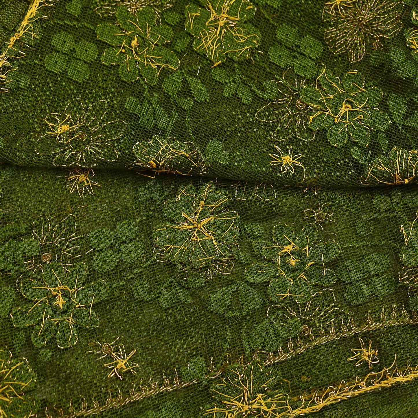 Indian Vintage Heavy Dupatta Green Net Mesh Long Stole Hand Embroidered Scarves Zardozi/Dabka Zari Sequins Wedding Hijab Veil