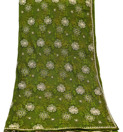 Indian Vintage Heavy Dupatta Green Net Mesh Long Stole Hand Embroidered Scarves Zardozi/Dabka Zari Sequins Wedding Hijab Veil