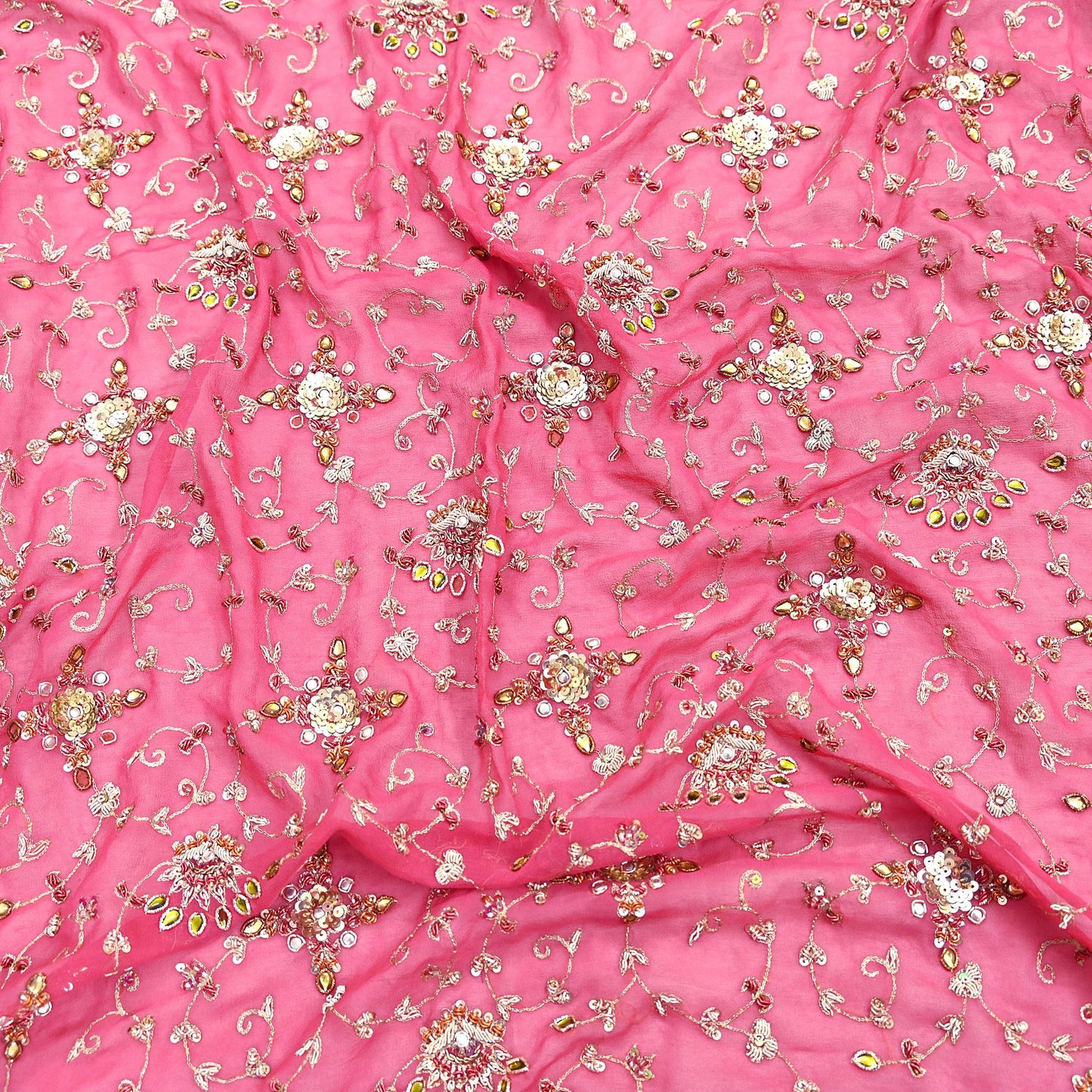Indian Vintage Heavy Pink Bridal Dupatta Pure Georgette Silk Hand Embroidered Zardozi, Dabka, Zari Work Party Wear Long Stole