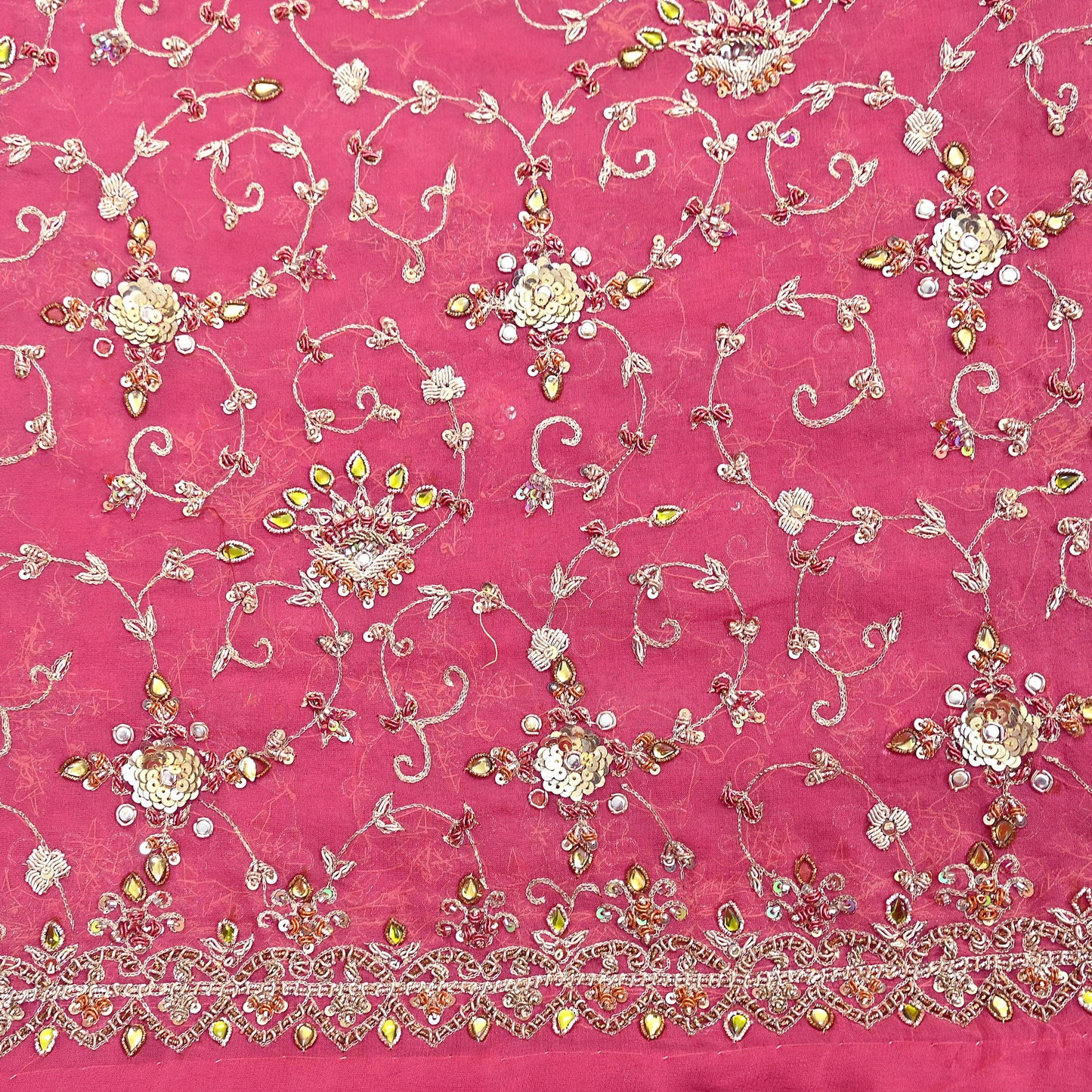 Indian Vintage Heavy Pink Bridal Dupatta Pure Georgette Silk Hand Embroidered Zardozi, Dabka, Zari Work Party Wear Long Stole