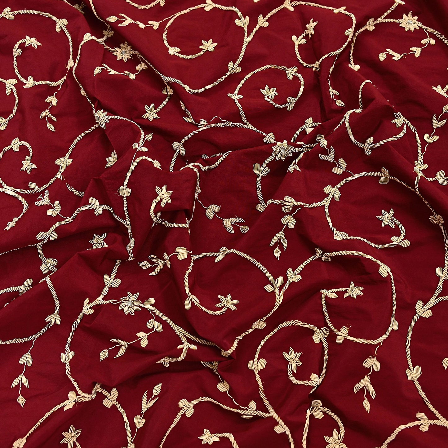 Indian Vintage Heavy Maroon Dupatta Pure Crepe Silk Long Stole Hand Embroidered Scarves Dabka Zardozi Zari Scarves Wedding/ Bridal Veil