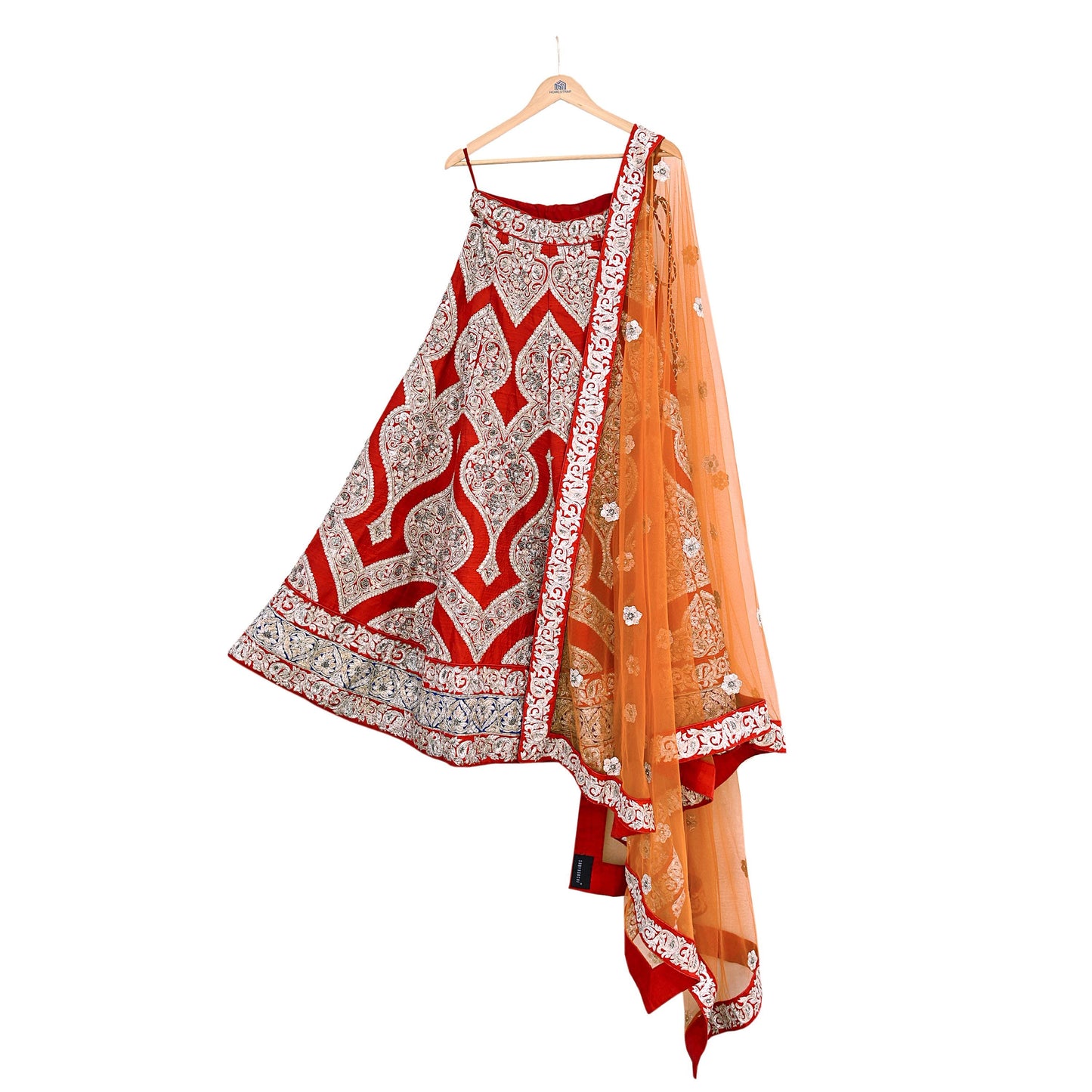 Designer Sabyasachi Red Orange Raw Silk Hand Embroidered Bridal Lehenga 2Pc Set Zardozi Dabka Heavy Wedding Outfit Designer Couture