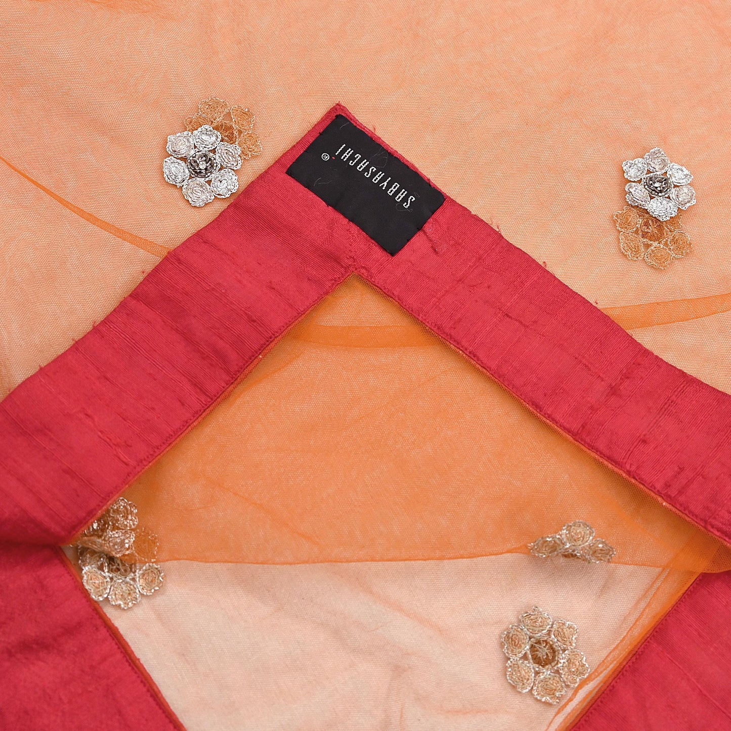 Designer Sabyasachi Red Orange Raw Silk Hand Embroidered Bridal Lehenga 2Pc Set Zardozi Dabka Heavy Wedding Outfit Designer Couture