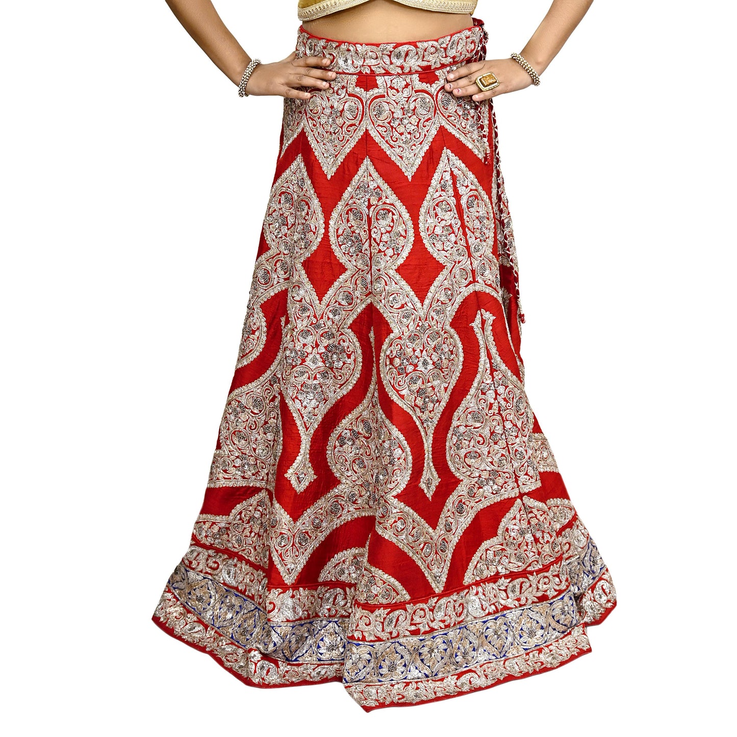 Designer Sabyasachi Red Orange Raw Silk Hand Embroidered Bridal Lehenga 2Pc Set Zardozi Dabka Heavy Wedding Outfit Designer Couture