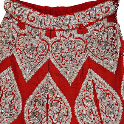 Designer Sabyasachi Red Orange Raw Silk Hand Embroidered Bridal Lehenga 2Pc Set Zardozi Dabka Heavy Wedding Outfit Designer Couture