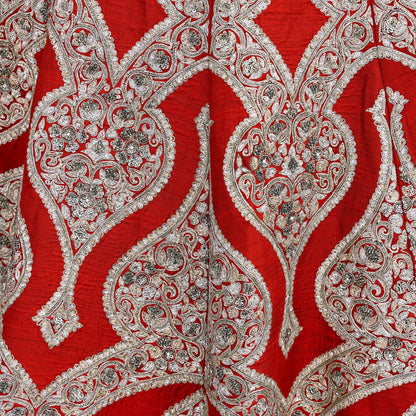 Designer Sabyasachi Red Orange Raw Silk Hand Embroidered Bridal Lehenga 2Pc Set Zardozi Dabka Heavy Wedding Outfit Designer Couture