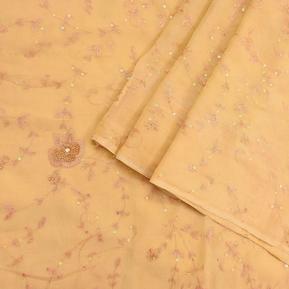 Indian Vintage Yellow Sarees Pure Chiffon Silk Hand Embroidered Sari Fabric 5Yard Dress Making Sewing