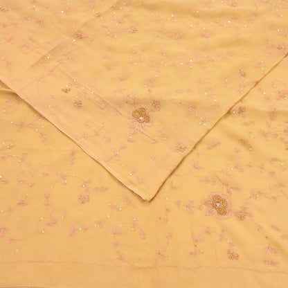 Indian Vintage Yellow Sarees Pure Chiffon Silk Hand Embroidered Sari Fabric 5Yard Dress Making Sewing