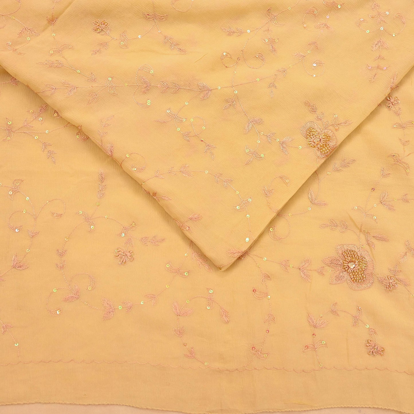 Indian Vintage Yellow Sarees Pure Chiffon Silk Hand Embroidered Sari Fabric 5Yard Dress Making Sewing