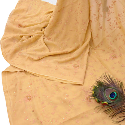 Indian Vintage Yellow Sarees Pure Chiffon Silk Hand Embroidered Sari Fabric 5Yard Dress Making Sewing