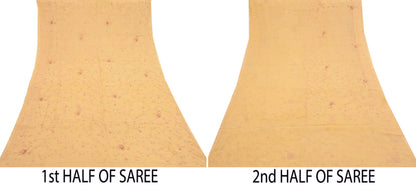 Indian Vintage Yellow Sarees Pure Chiffon Silk Hand Embroidered Sari Fabric 5Yard Dress Making Sewing