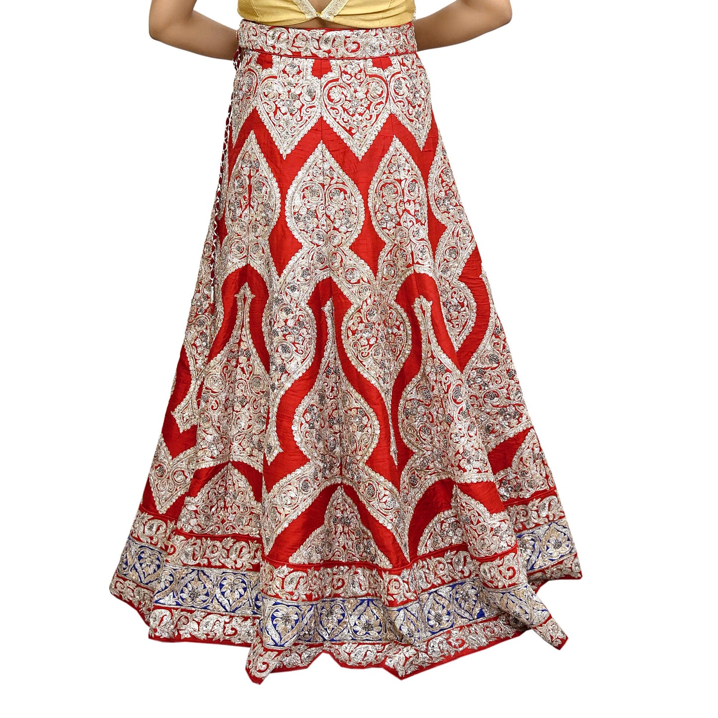 Designer Sabyasachi Red Orange Raw Silk Hand Embroidered Bridal Lehenga/Skirt Zardozi Dabka Heavy Wedding Outfit Designer Couture