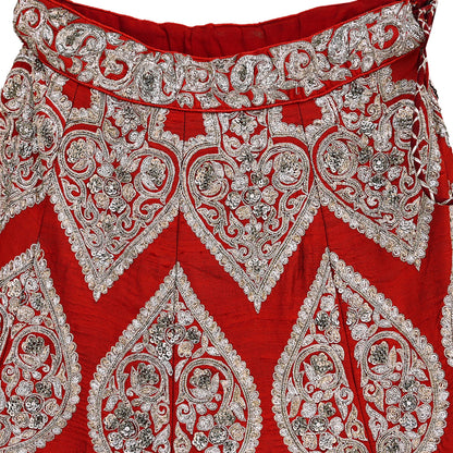 Designer Sabyasachi Red Orange Raw Silk Hand Embroidered Bridal Lehenga/Skirt Zardozi Dabka Heavy Wedding Outfit Designer Couture