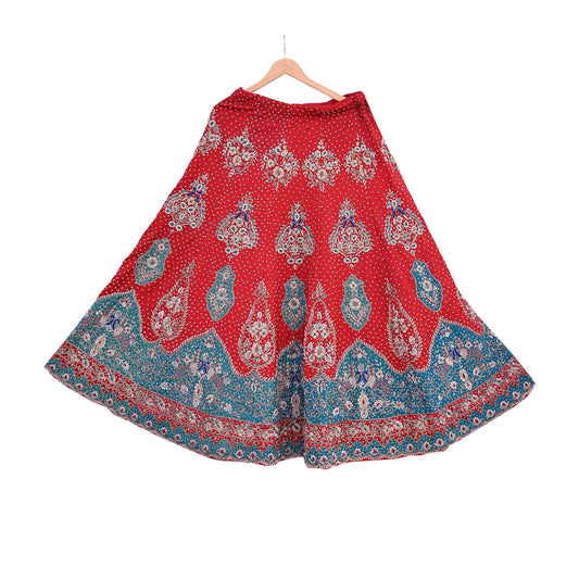Indian Pre-owned Heavy Wedding Hand Embroidered Designer By Anamika Khanna Lehenga/Skirt Bridal Wear Red Pure Satin Silk