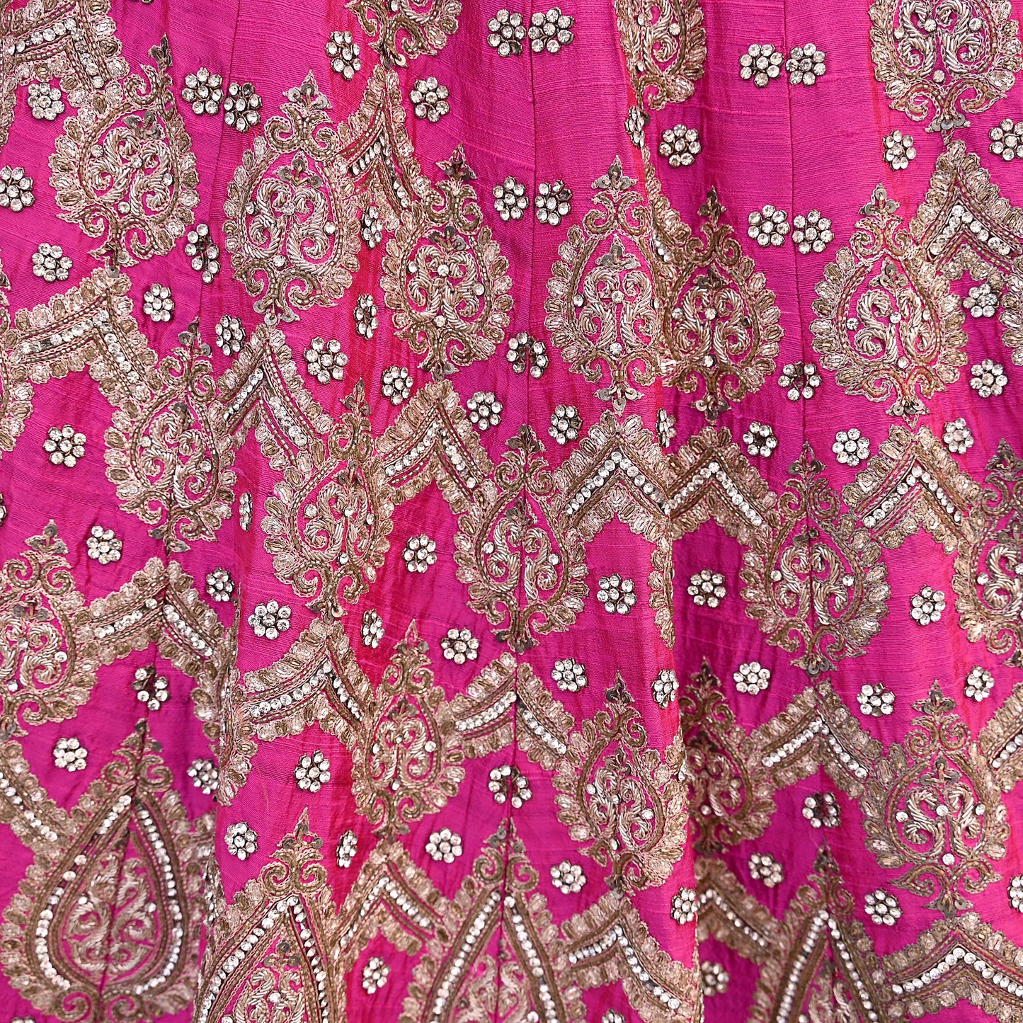Indian Heavy Magenta & Orange Raw Silk Hand Embroidered Anamika Khanna Bridal Lehenga 3pc Set with Net Dupatta Blouse Fabric