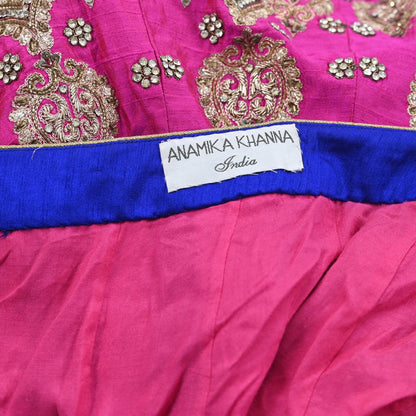 Party wear Heavy Magenta Raw Silk Hand Embroidered Lehenga Skirt by Designer Anamika Khanna Bridal Wear Indian Couture Fashion
