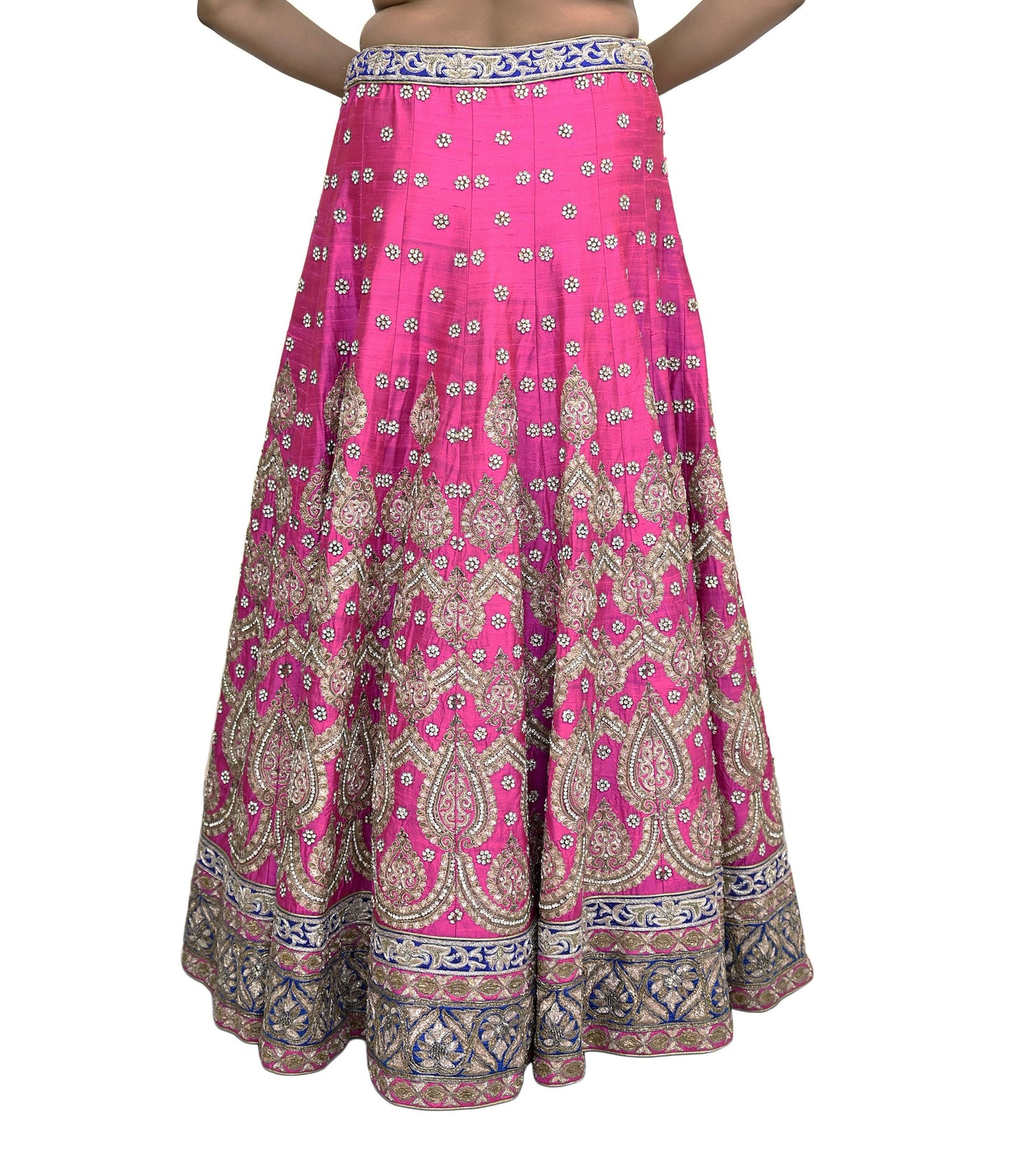 Party wear Heavy Magenta Raw Silk Hand Embroidered Lehenga Skirt by Designer Anamika Khanna Bridal Wear Indian Couture Fashion