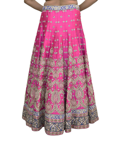Party wear Heavy Magenta Raw Silk Hand Embroidered Lehenga Skirt by Designer Anamika Khanna Bridal Wear Indian Couture Fashion