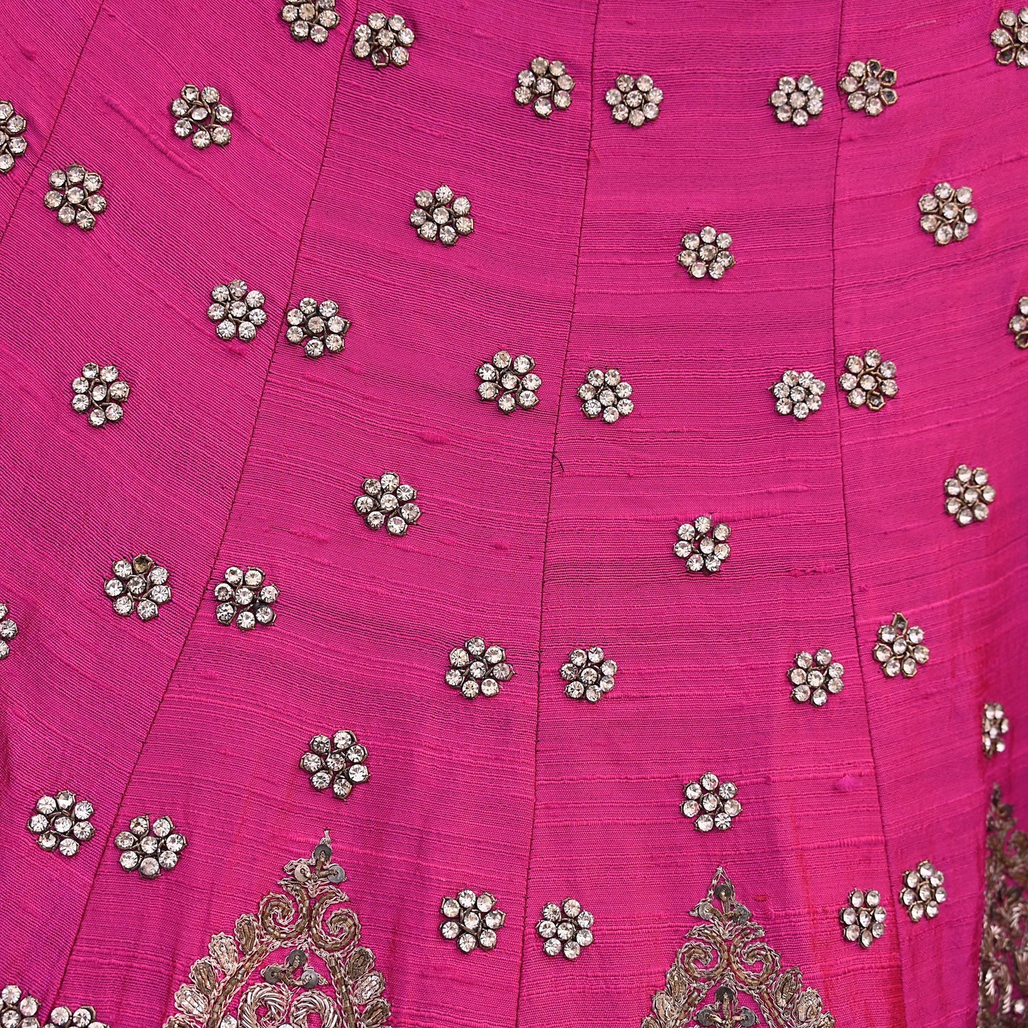 Party wear Heavy Magenta Raw Silk Hand Embroidered Lehenga Skirt by Designer Anamika Khanna Bridal Wear Indian Couture Fashion