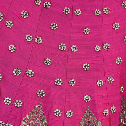 Party wear Heavy Magenta Raw Silk Hand Embroidered Lehenga Skirt by Designer Anamika Khanna Bridal Wear Indian Couture Fashion