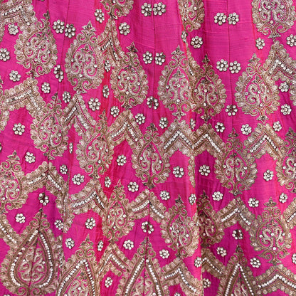 Party wear Heavy Magenta Raw Silk Hand Embroidered Lehenga Skirt by Designer Anamika Khanna Bridal Wear Indian Couture Fashion