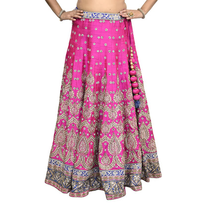 Party wear Heavy Magenta Raw Silk Hand Embroidered Lehenga Skirt by Designer Anamika Khanna Bridal Wear Indian Couture Fashion
