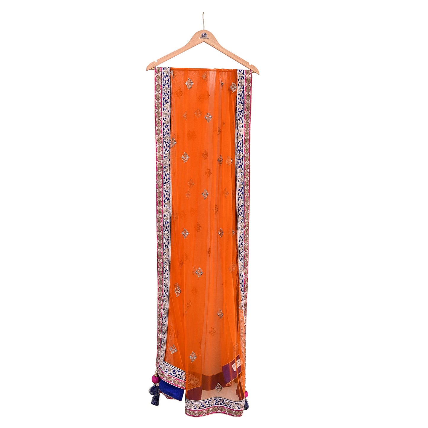 Orange Net Hand Embroidered Dupatta by Anamika Khanna Bridal Zardozi Stole Indian Wedding Veil Designer Couture Scarf