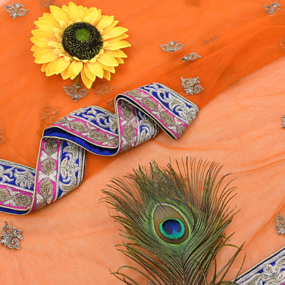 Orange Net Hand Embroidered Dupatta by Anamika Khanna Bridal Zardozi Stole Indian Wedding Veil Designer Couture Scarf