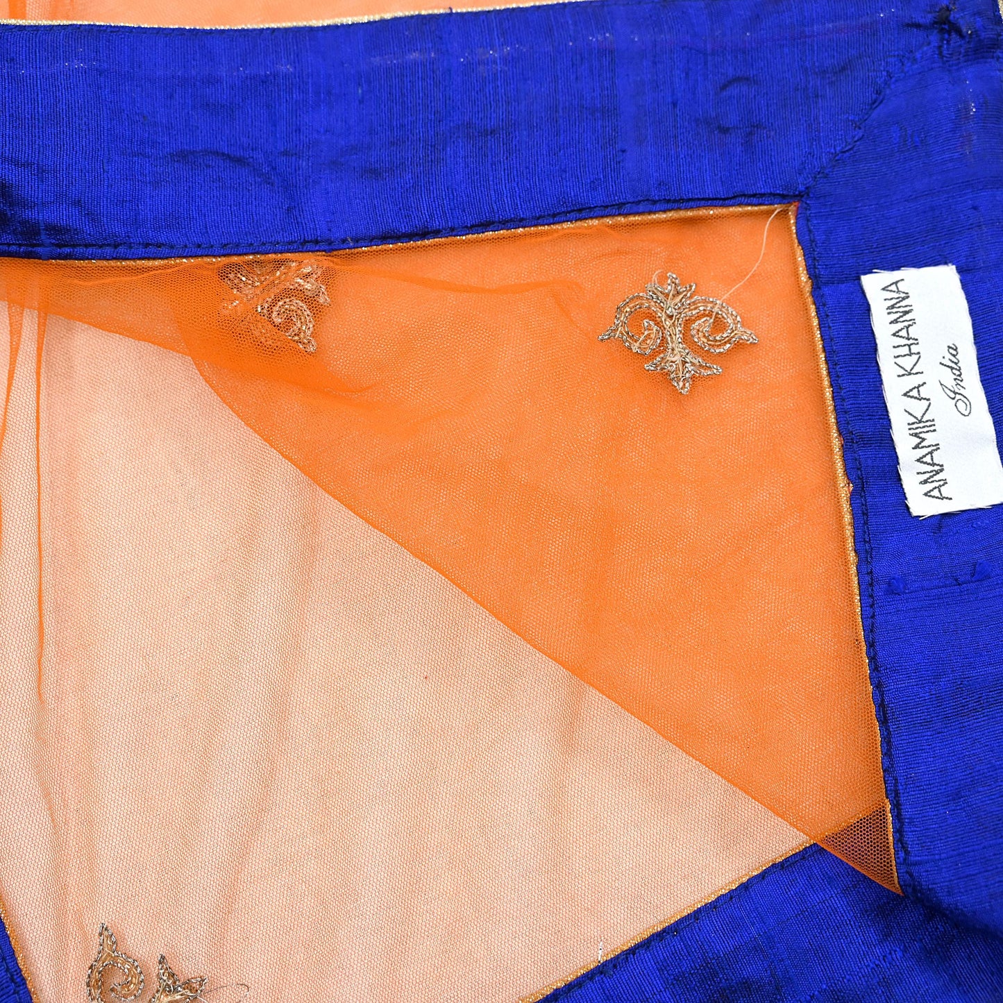 Orange Net Hand Embroidered Dupatta by Anamika Khanna Bridal Zardozi Stole Indian Wedding Veil Designer Couture Scarf