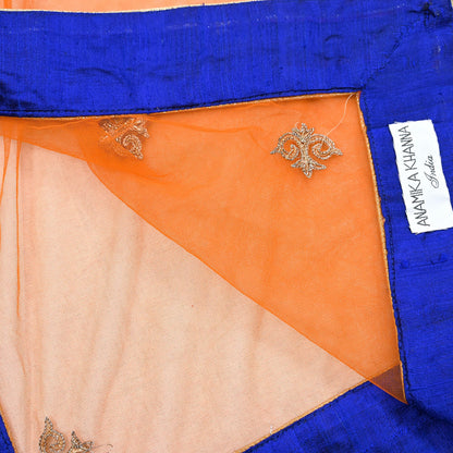 Orange Net Hand Embroidered Dupatta by Anamika Khanna Bridal Zardozi Stole Indian Wedding Veil Designer Couture Scarf
