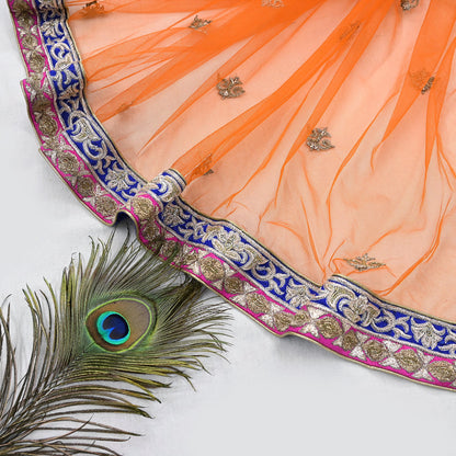 Orange Net Hand Embroidered Dupatta by Anamika Khanna Bridal Zardozi Stole Indian Wedding Veil Designer Couture Scarf