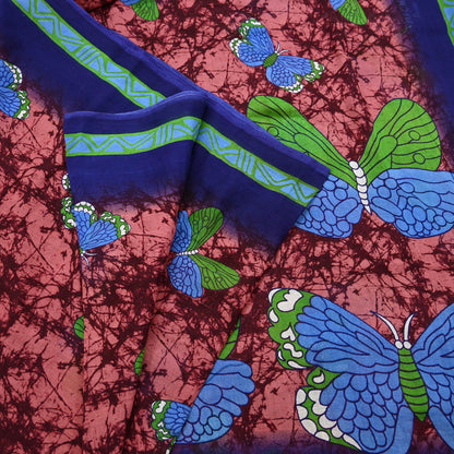 Indian Vintage Sari Maroon & Brown Printed Sarees Pure Cotton Craft Fabric Soft 5Yd Sewing Sarong Wrap Boho Floral Dress making Quilting