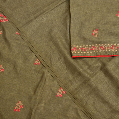 Indian Vintage Sari Green Artificial Silk Embroidered Sarees Craft Fabric 5Yd Sewing Soft Zardozi/Zari Upcycle Dress Making