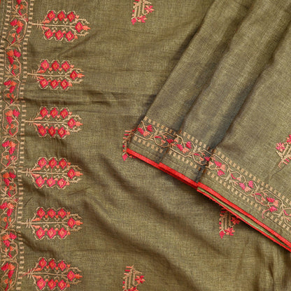 Indian Vintage Sari Green Artificial Silk Embroidered Sarees Craft Fabric 5Yd Sewing Soft Zardozi/Zari Upcycle Dress Making