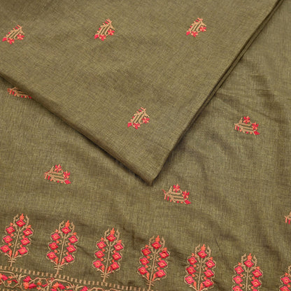 Indian Vintage Sari Green Artificial Silk Embroidered Sarees Craft Fabric 5Yd Sewing Soft Zardozi/Zari Upcycle Dress Making