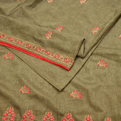 Indian Vintage Sari Green Artificial Silk Embroidered Sarees Craft Fabric 5Yd Sewing Soft Zardozi/Zari Upcycle Dress Making