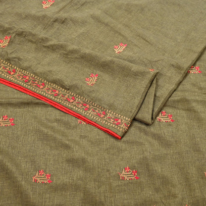 Indian Vintage Sari Green Artificial Silk Embroidered Sarees Craft Fabric 5Yd Sewing Soft Zardozi/Zari Upcycle Dress Making