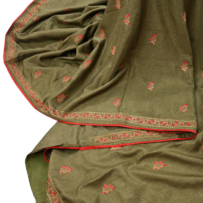 Indian Vintage Sari Green Artificial Silk Embroidered Sarees Craft Fabric 5Yd Sewing Soft Zardozi/Zari Upcycle Dress Making