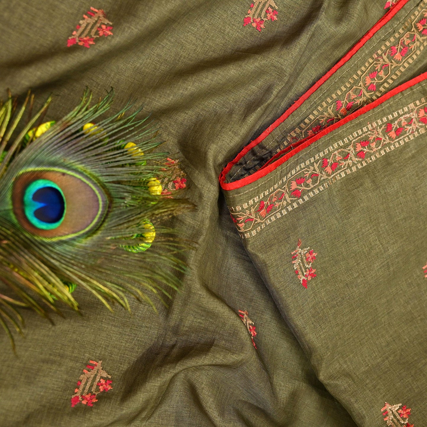 Indian Vintage Sari Green Artificial Silk Embroidered Sarees Craft Fabric 5Yd Sewing Soft Zardozi/Zari Upcycle Dress Making