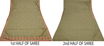 Indian Vintage Sari Green Artificial Silk Embroidered Sarees Craft Fabric 5Yd Sewing Soft Zardozi/Zari Upcycle Dress Making