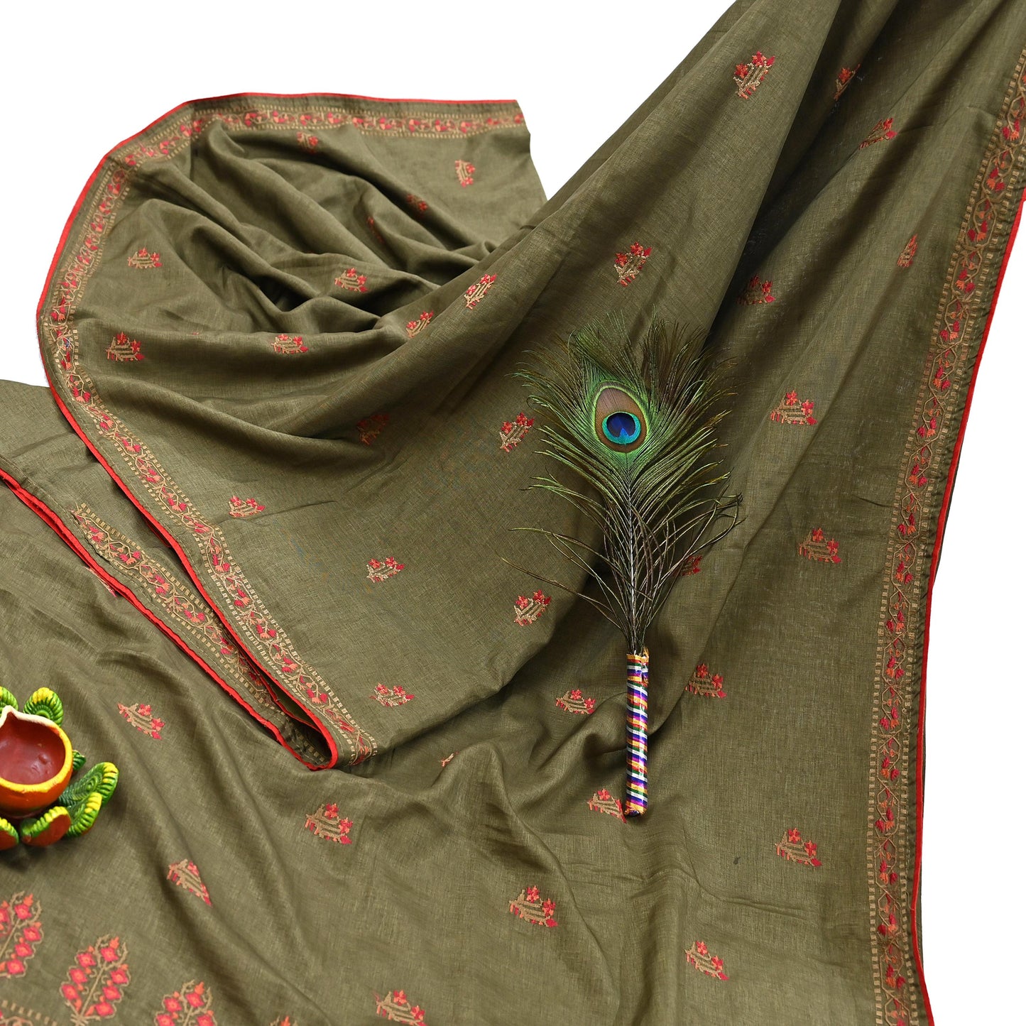 Indian Vintage Sari Green Artificial Silk Embroidered Sarees Craft Fabric 5Yd Sewing Soft Zardozi/Zari Upcycle Dress Making