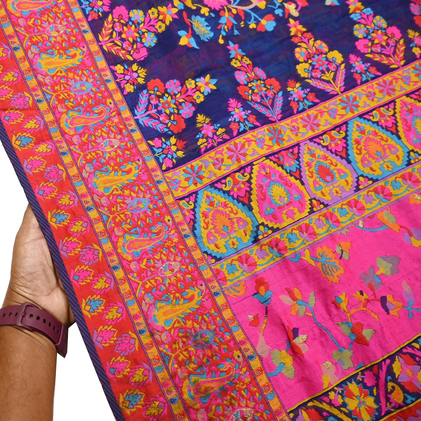 Indian Vintage Sari Blue & Multi Artificial Silk Hand Woven Sarees 5yd Ethnic Craft Fabric Sewing Wedding Sarees Dress making