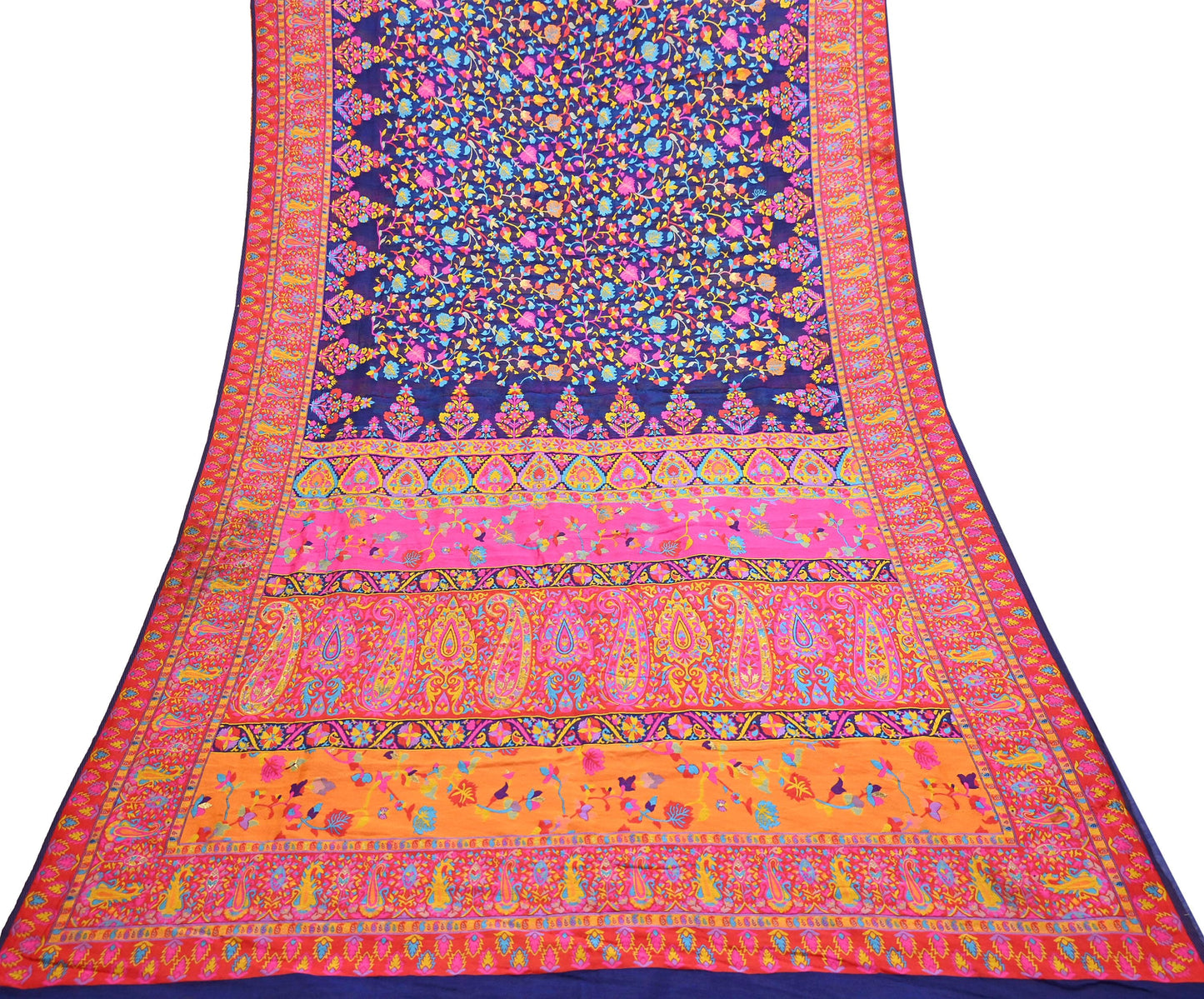 Indian Vintage Sari Blue & Multi Artificial Silk Hand Woven Sarees 5yd Ethnic Craft Fabric Sewing Wedding Sarees Dress making