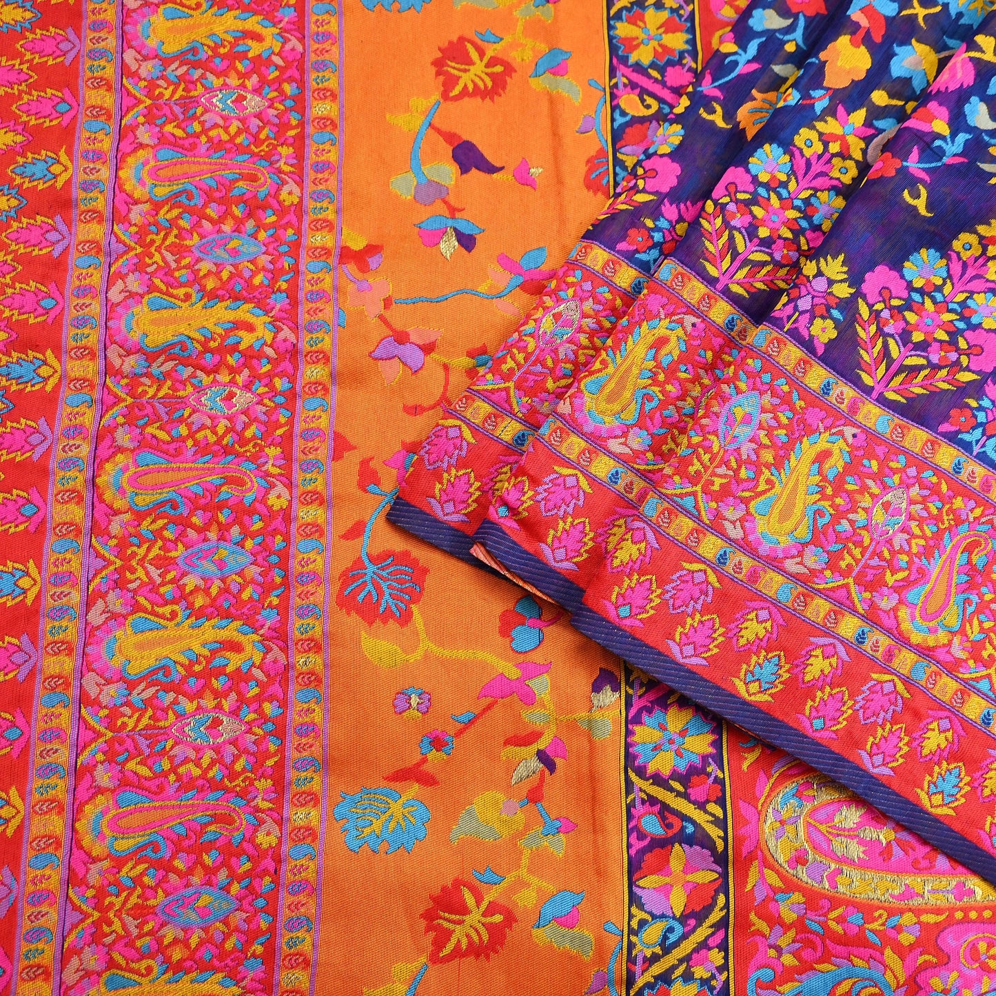 Indian Vintage Sari Blue & Multi Artificial Silk Hand Woven Sarees 5yd Ethnic Craft Fabric Sewing Wedding Sarees Dress making