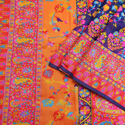 Indian Vintage Sari Blue & Multi Artificial Silk Hand Woven Sarees 5yd Ethnic Craft Fabric Sewing Wedding Sarees Dress making