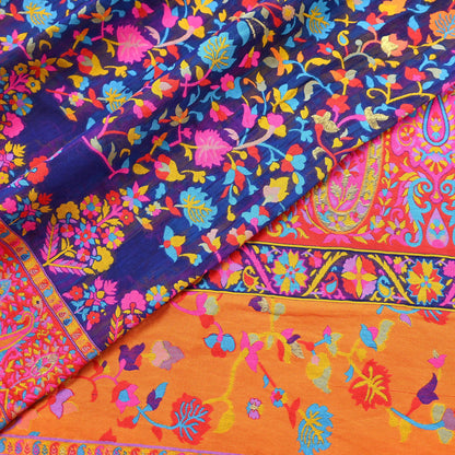 Indian Vintage Sari Blue & Multi Artificial Silk Hand Woven Sarees 5yd Ethnic Craft Fabric Sewing Wedding Sarees Dress making