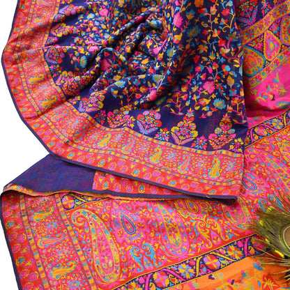 Indian Vintage Sari Blue & Multi Artificial Silk Hand Woven Sarees 5yd Ethnic Craft Fabric Sewing Wedding Sarees Dress making